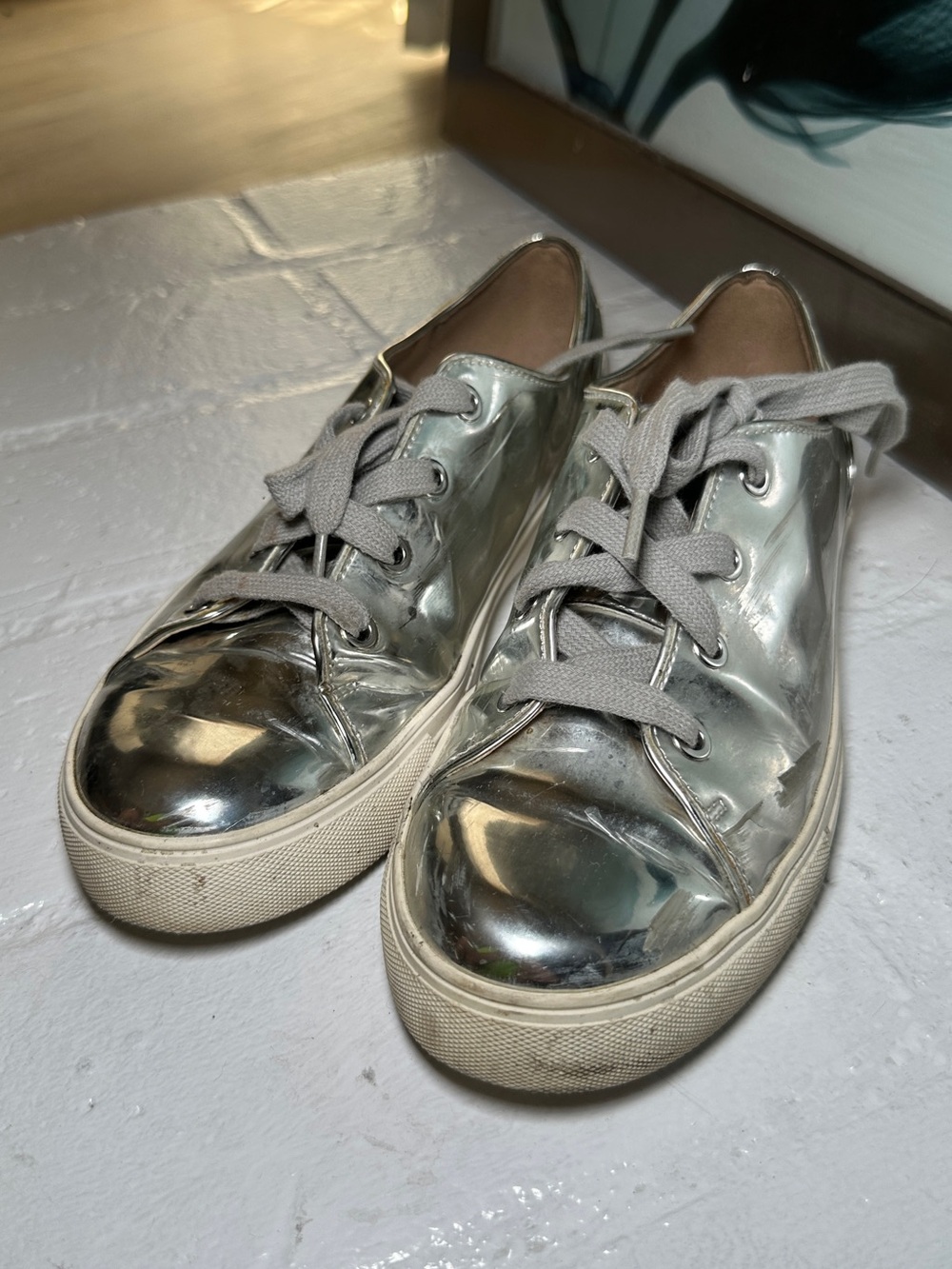 Karl Lagerfeld Silver Metallic Low-Top Sneakers